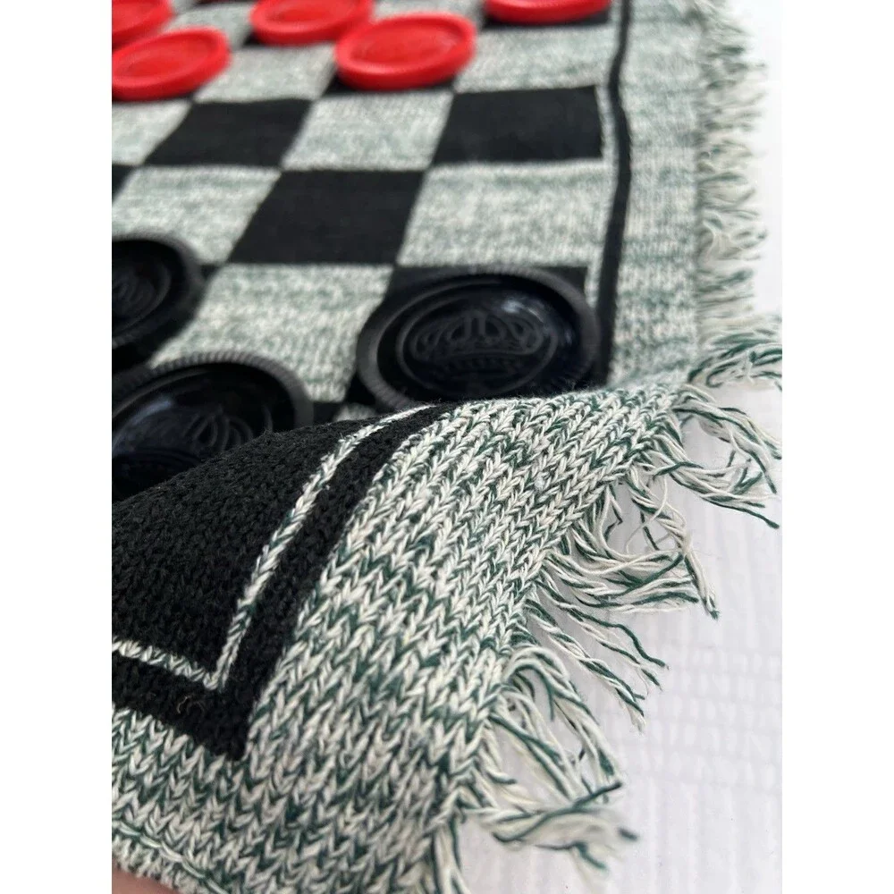 Jumbo Checkers Tic Tac Toe 3-in-1 Woven Rug Game 26” Complete With Bag